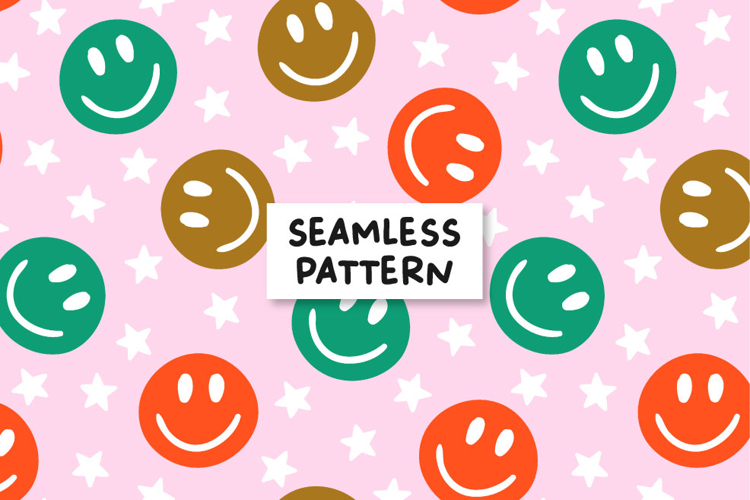 Groovy christmas pattern. Smiling face pattern.