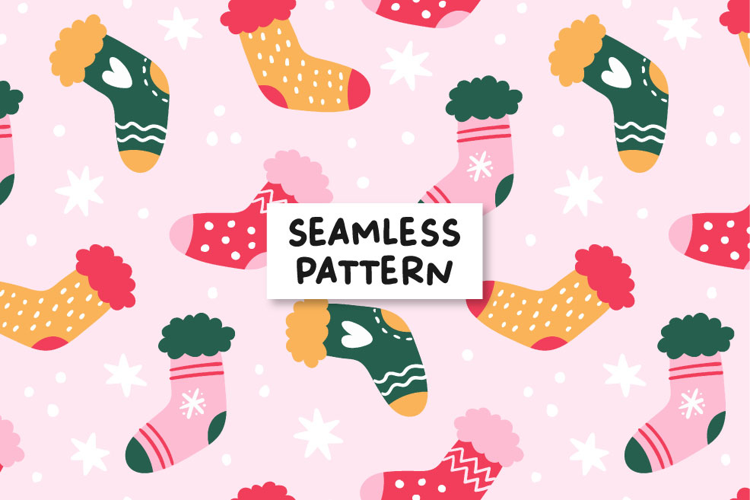 Winter seamless pattern. Socks pattern. Christmas pattern
