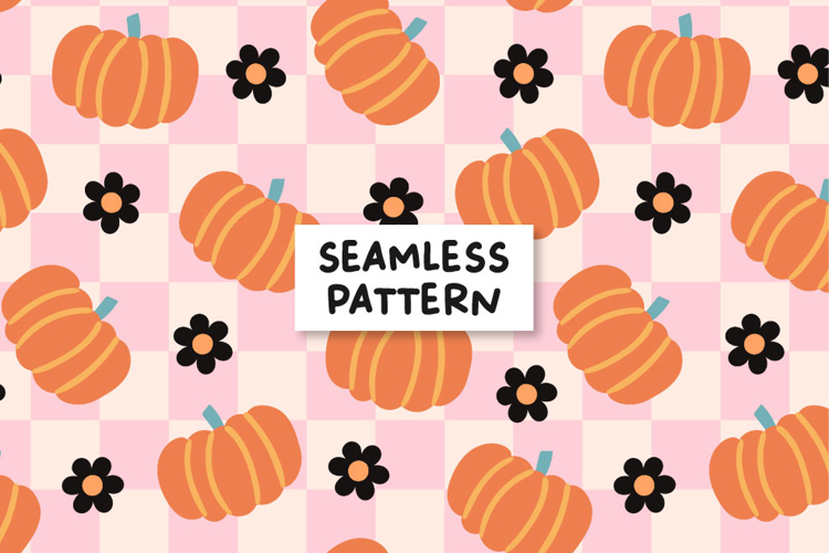 Retro fall checkered pattern. Pumpkin digital paper.