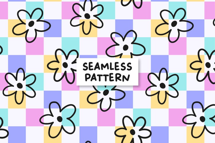 Floral checkered pattern. Checkered repeat pattern.