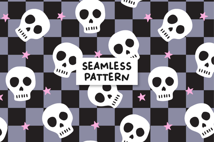 Halloween checkered pattern. Skulls seamless pattern.