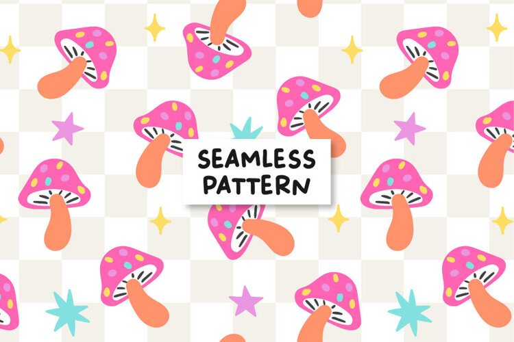 Fall chckered pattern. Mushrooms seamless pattern. example image 1