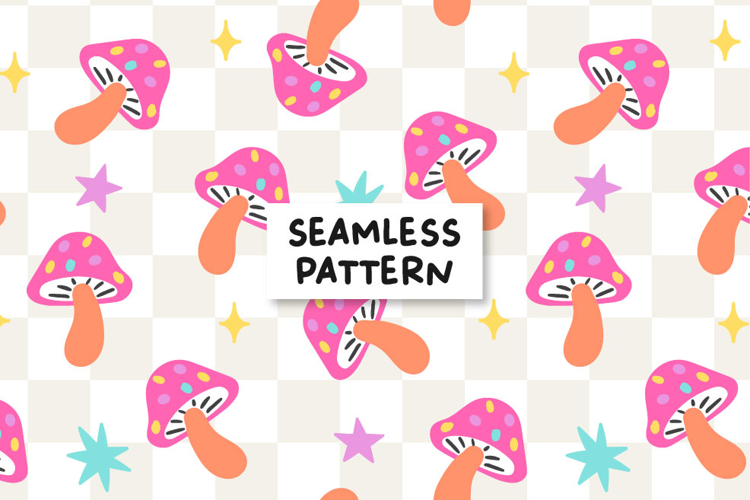 Fall chckered pattern. Mushrooms seamless pattern.