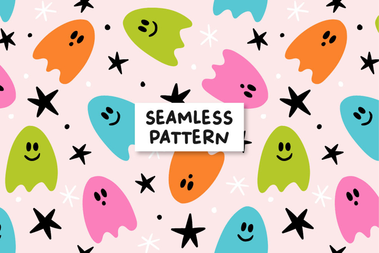 Groovy Halloween Pattern Ghosts seamless Pattern Spooky