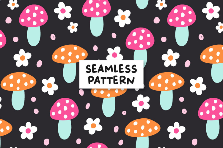 Mushroom Seamless Pattern Fall Digital Paper Muhroom Pattern