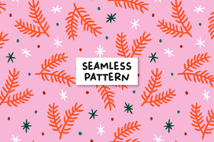 Pink Christmas Pattern Christmas Digital Paper Hand drawn