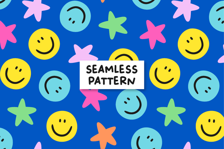 Smiley Pattern Summer Digital Paper Smile Seamless Pattern