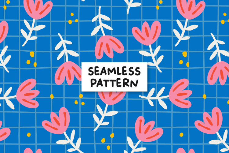 Blue Grid Floral Seamless Pattern Blue Floral Pattern
