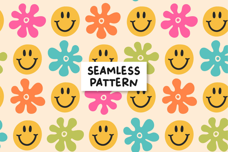 Retro Smile Pattern Groovy Summer Seamless Pattern