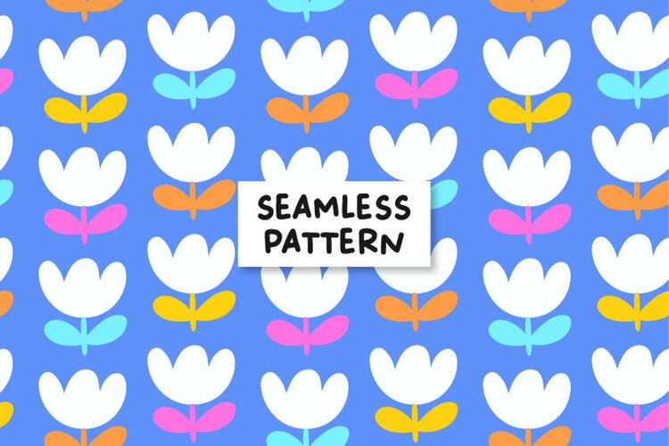 Blue Floral Seamless Pattern Tulip Seamless Design example image 1