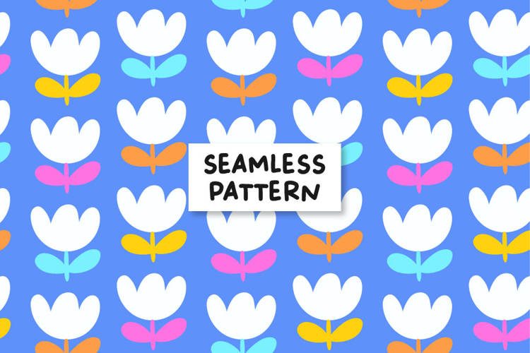Blue Floral Seamless Pattern Tulip Seamless Design
