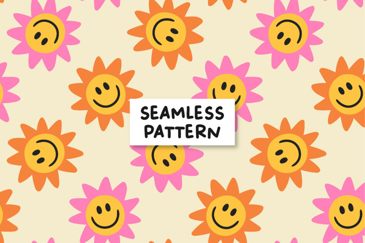 Happy Sun Pattern Retro Summer Pattern Sun Seamless Pattern