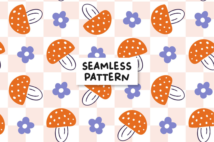 Checkered Mushroom Seamless Pattern Mushroom Pattern