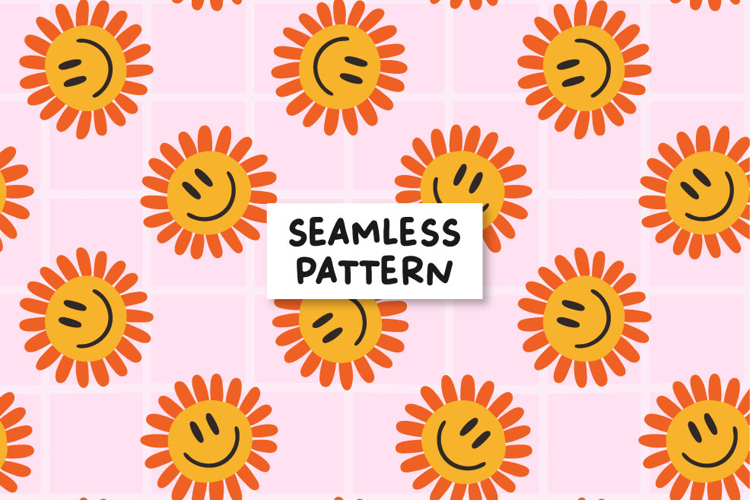 Happy Sun Seamless Pattern Smile Digital Paper Summer