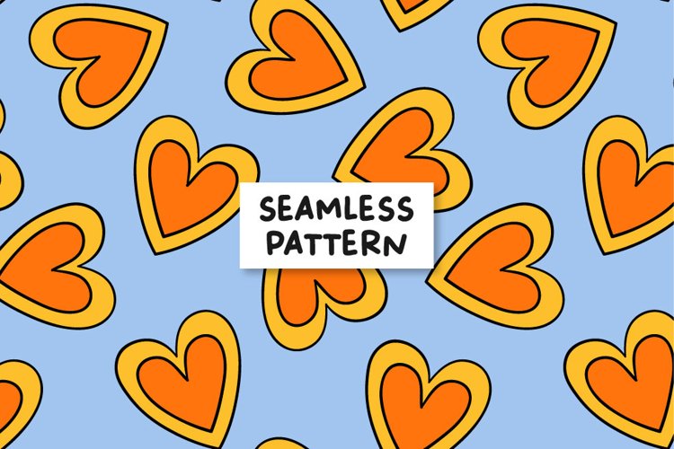 Blue Groovy Hearts Seamless Pattern Heart Digital Paper