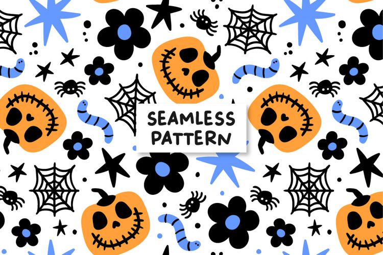 Blue Halloween Seamless Pattern Pumpkin Pattern Spooky