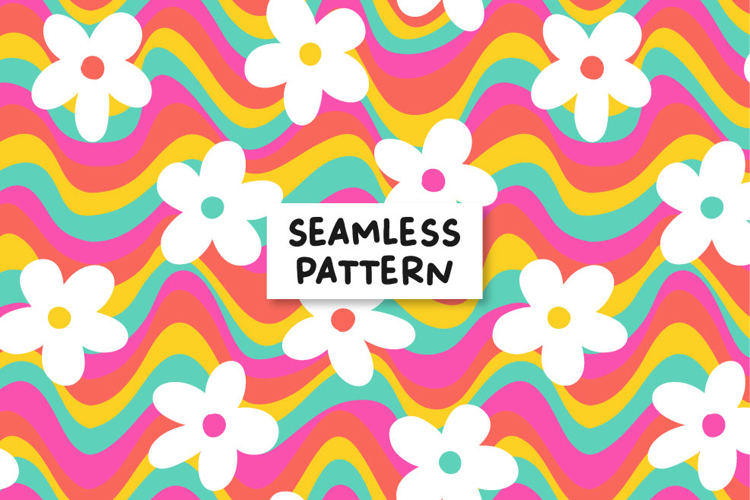 Groovy Daisy Seamless Design Retro Floral Digital Paper