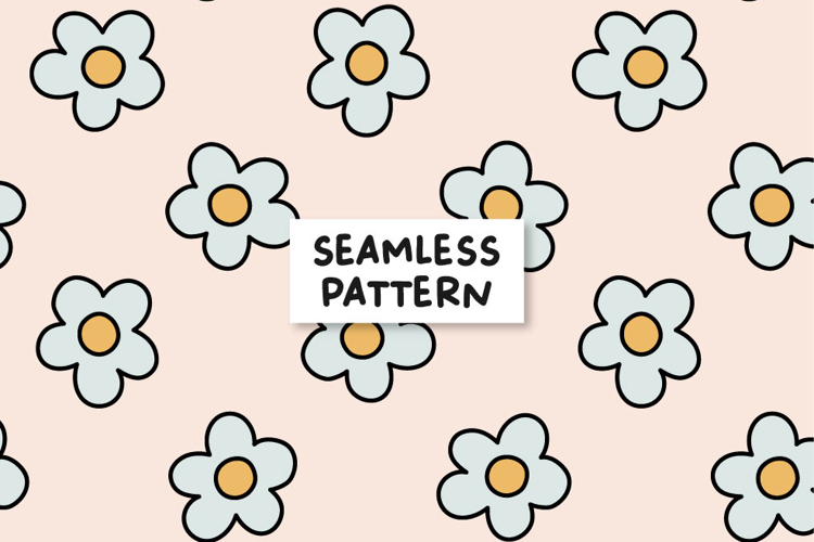 Pastel Blue Daisy Sealess Pattern Retro Daisy Pattern Floral