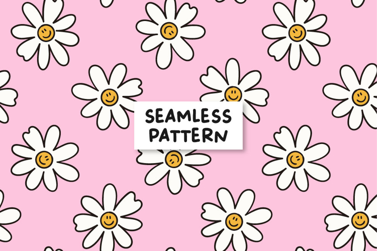 Retro Happy Daisy Pattern Smile Flower Digital Paper