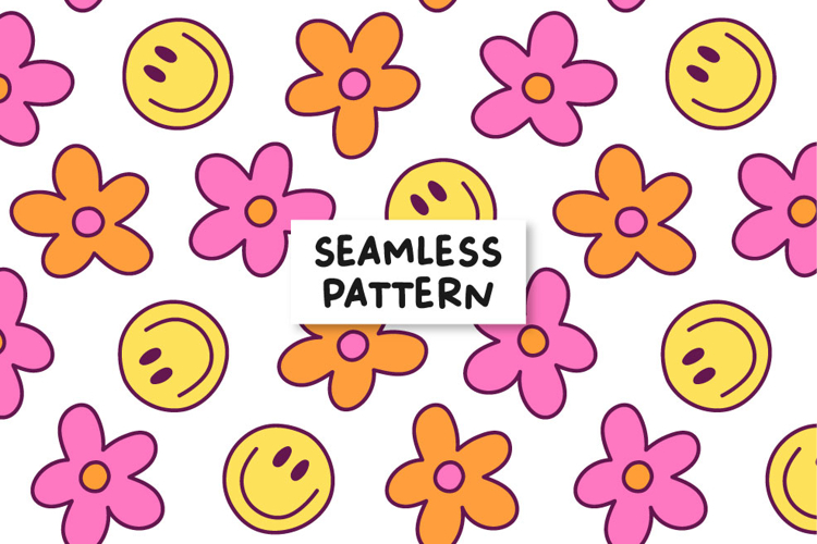 Retro Daisy Smile Pattern Happy Face Pattern Groovy Daisy