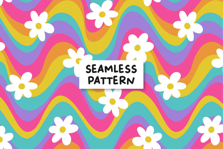 Summer Groovy Pattern Retro Floral Background Retro Rainbow