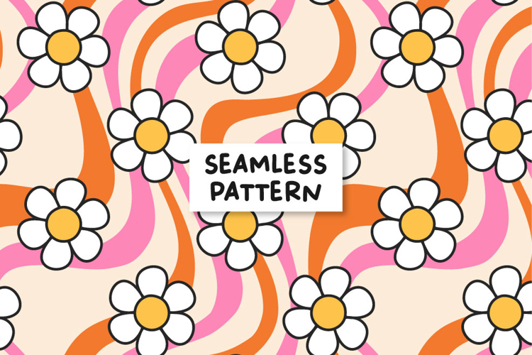Retro Floral Pattern Groovy Daisy Background Hippie