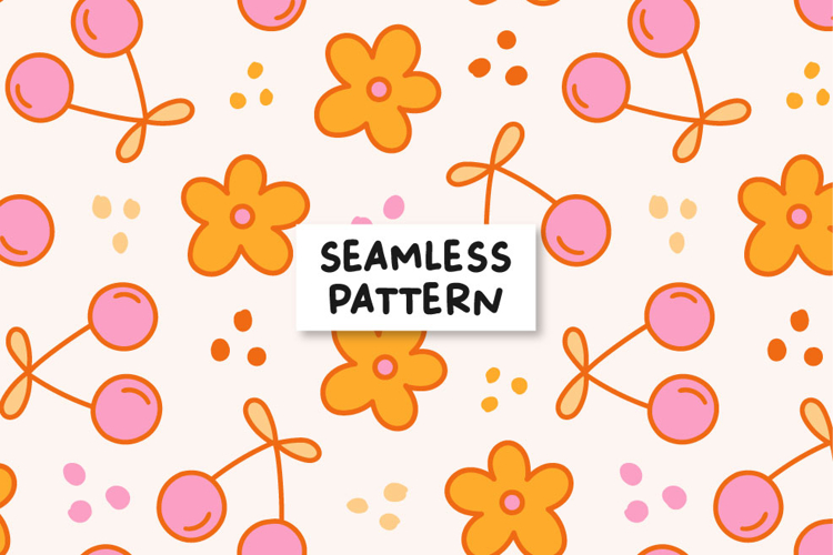 Retro Cherry Seamless Pattern Cherry Digital Paper Retro
