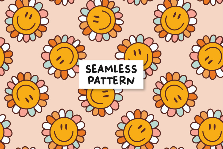 Happy Flower Pattern Retro Floral Seamless Pattern