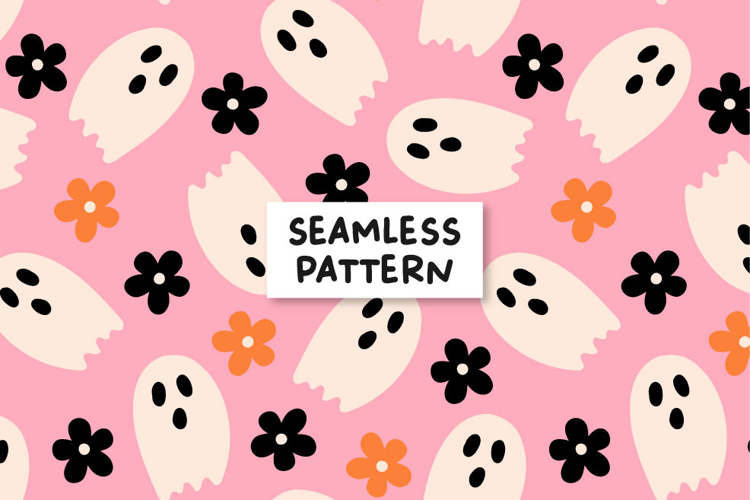 Halloween Ghost Seamless Pattern Floral Ghost Pattern