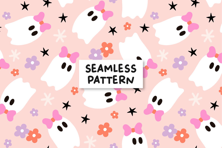 Bow Ghost Seamless Pattern Halloween Ghost Background