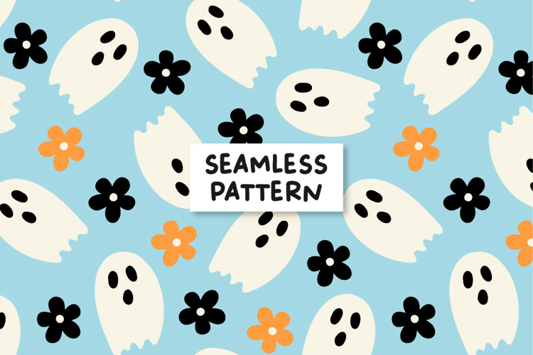 Halloween Floral Ghost Seamless Pattern Spooky Halloween example image 1