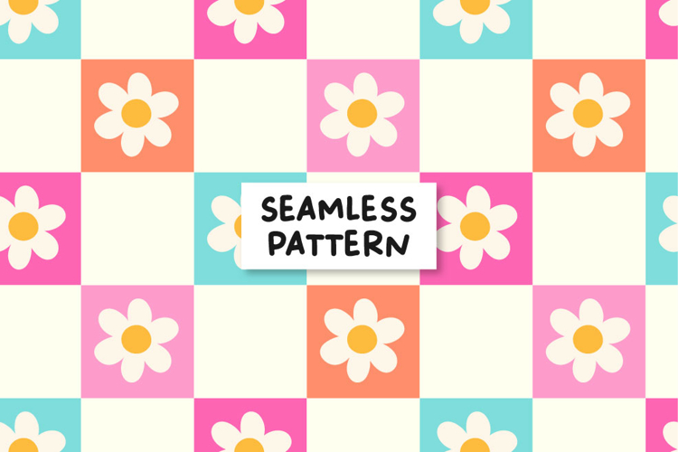 Floral Chckered Pattern Spring Summer Floral Background