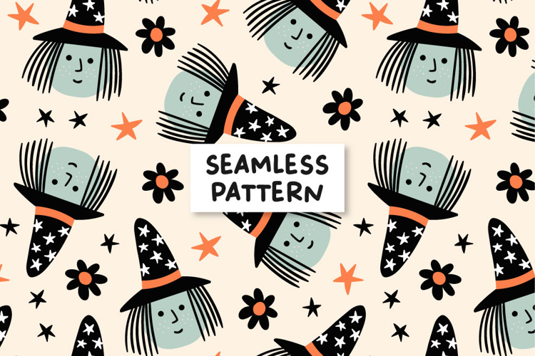 Witch Pattern Halloween Witch Seamless Background