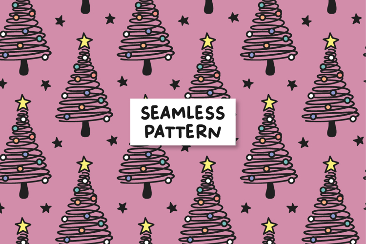 Doodle Christmas Tree Pattern Christmas Background.