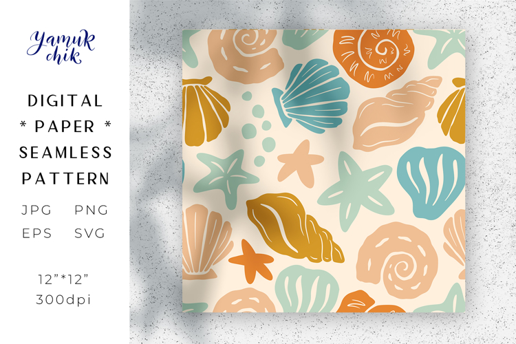 Boho Coastal Digital Paper, Under the Sea Seamless Pattern