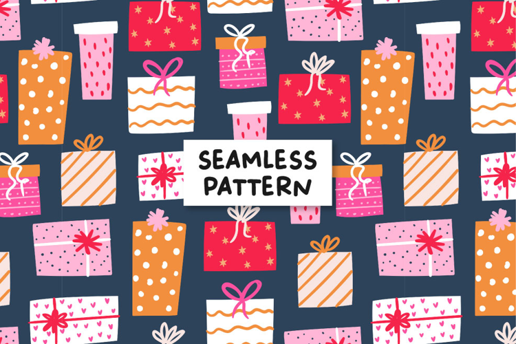 Christmas pattern with gift boxes. Christmas background