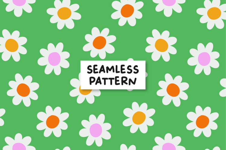 Green Floral Pattern Daisy Background Flowers Pattern.