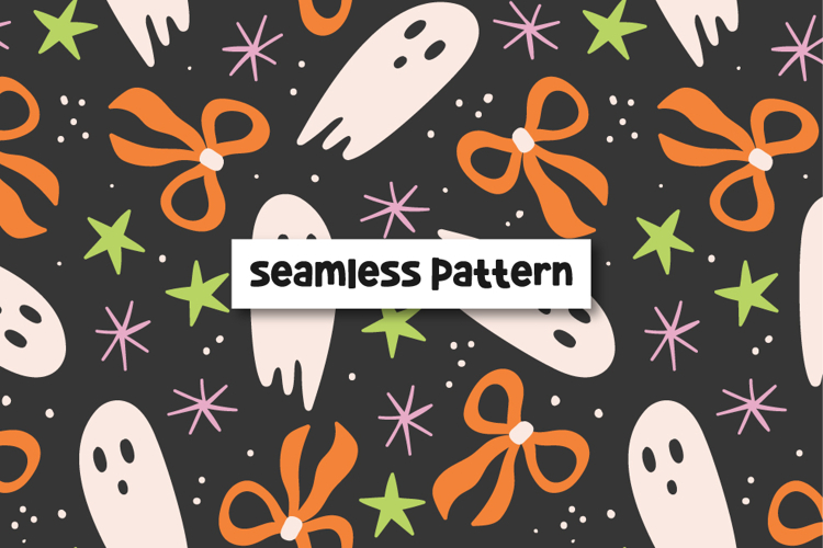 Bows Ghost Pattern Halloween Background. example image 1