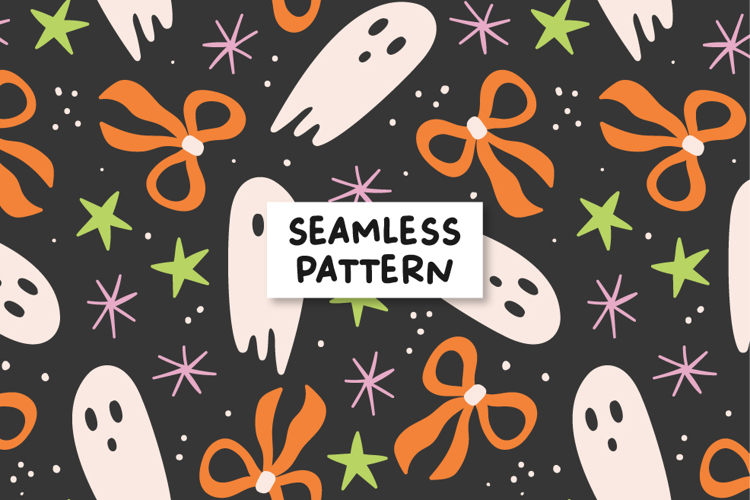 Bows Ghost Pattern Halloween Background.