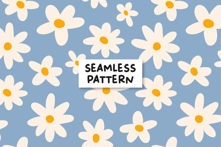 Blue Floral Pattern Daisy Background.