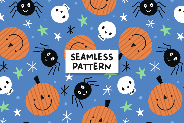 Halloween Pattern Pumpkin Background Skull and Spiders