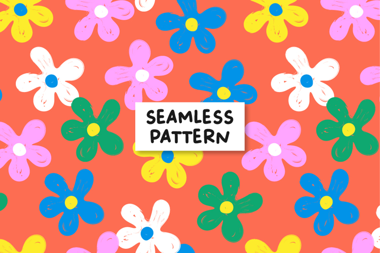 Colorful Flowers Seamless Pattern Spring Floral Background.