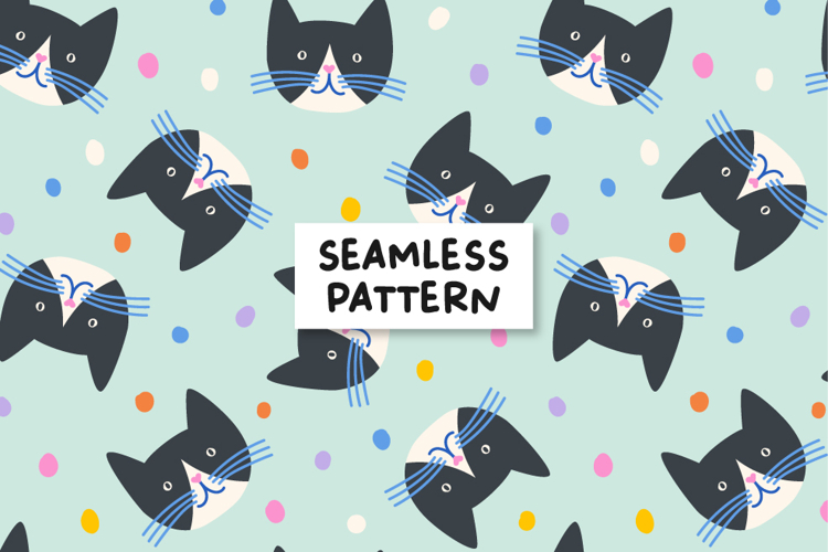 Cute Cat Seamless Pattern Kitten Background.