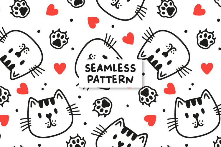 Cute Cat Seamless Pattern Kitty Background