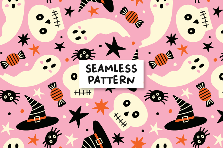 Pink Halloween Pattern Spooky Background.