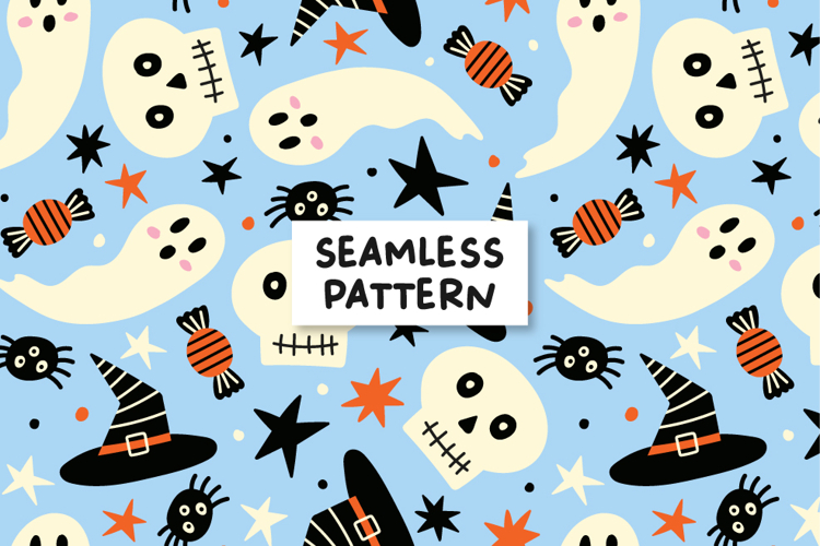 Blue Halloween Pattern Ghosts Background