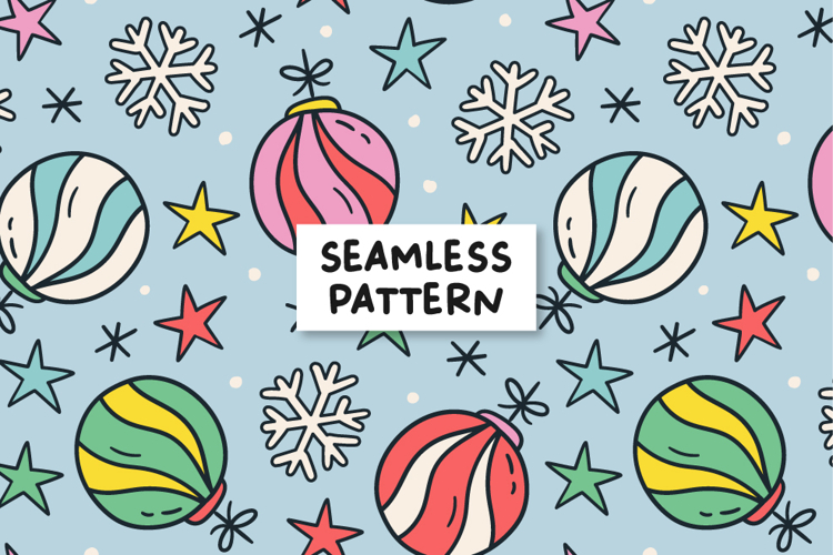 Hand drawn Christmas Seamless Pattern Christmas Decorations.