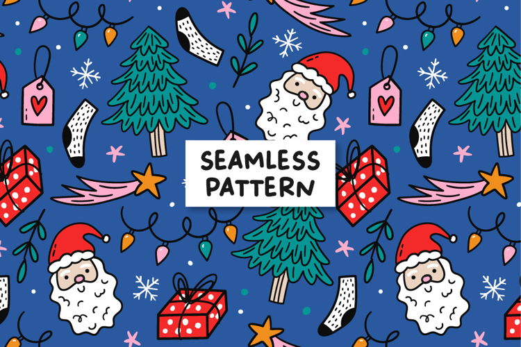 Hand Drawn Christmas Pattern Santa Background.