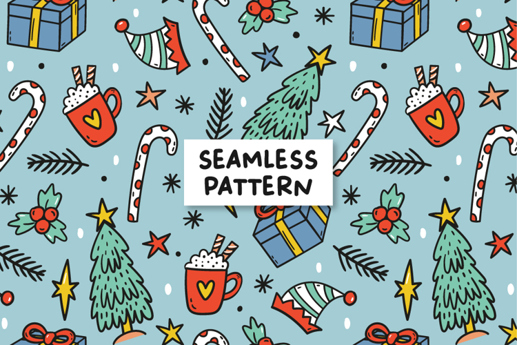Christmas Digital Paper Hand Drawn Christmas Seamless