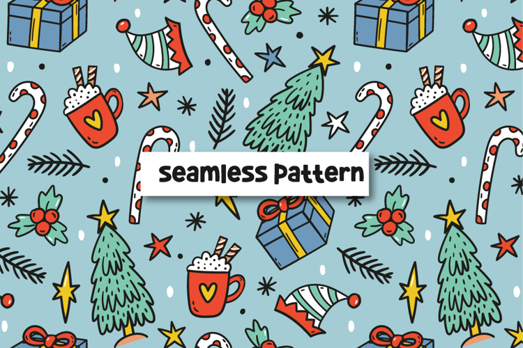 Christmas Digital Paper Hand Drawn Christmas Seamless